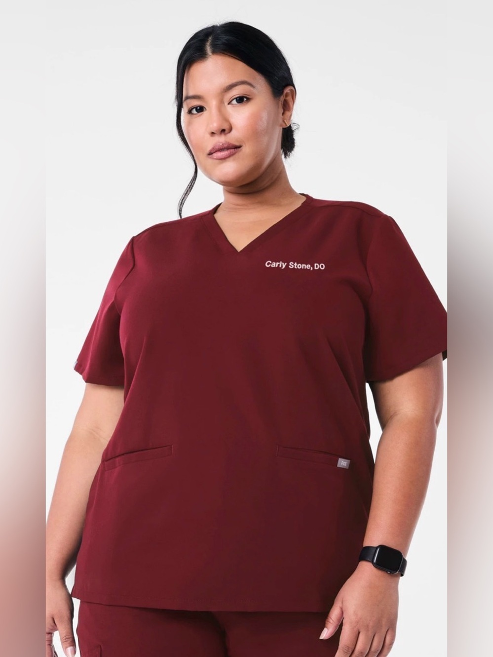 NWOT FIGS Plus Size Women’s Burgundy Maroon Casma 2 Pocket Scrub Top - Size XXL